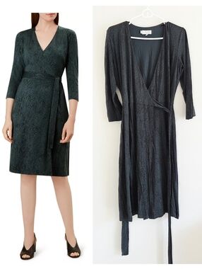 HOBBS LONDON Delilah Snake Print Wrap Dress Size 6 Forest Green